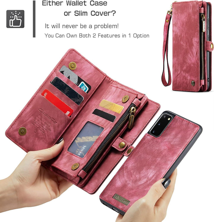 UFinetech 2-in-1 Samsung Galaxy S20 Hülle Tasche Handy Leder TPU Flip Magnetisch Kartenfach Ständer