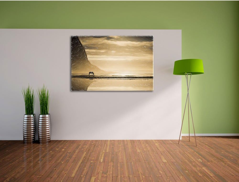 Pixxprint Pferd am Ufer Einer Insel als Leinwandbild/Grösse: 100x70 cm/Wandbild/Kunstdruck/fertig be