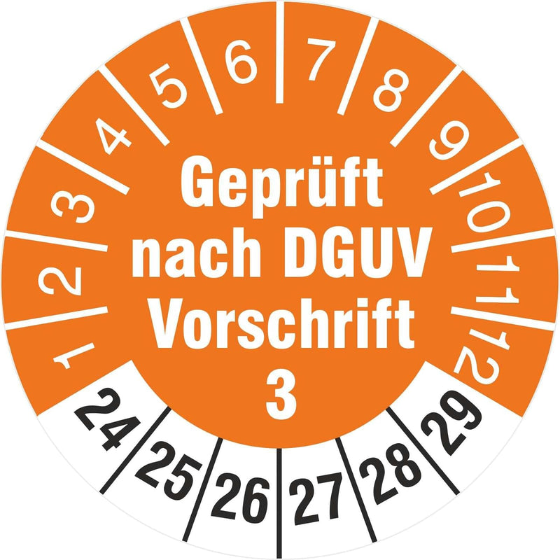 2500 x Prüfplakette 18 mm Prüfetiketten geprüft nach DGUV Vorschrift 3 2024-2029 2500 18mm Durchmess