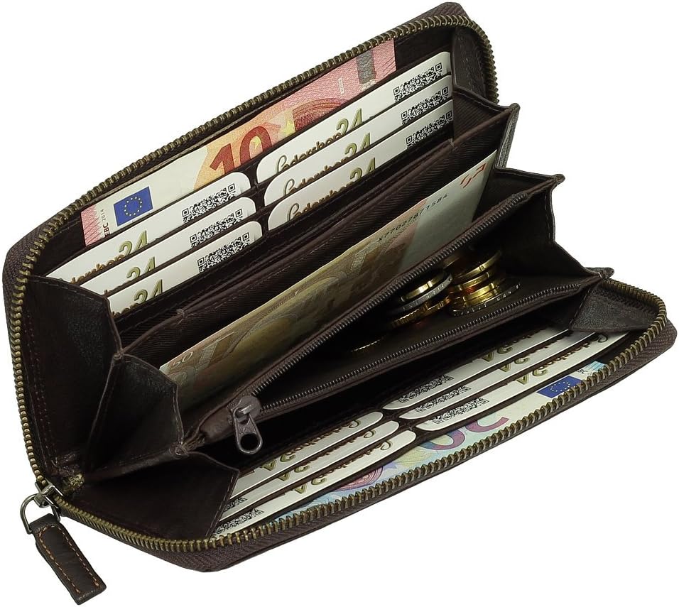 Luxus Leder Damen Geldbörse Portemonnaie Geldbeutel Langbörse XXL Farbe Braun, Braun