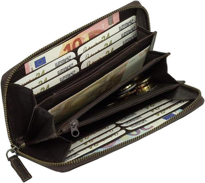 Luxus Leder Damen Geldbörse Portemonnaie Geldbeutel Langbörse XXL Farbe Braun, Braun