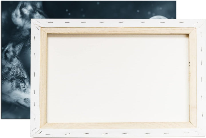 deyoli Wolf-Vollmond-Illustration Format: 100x70 als Leinwand, Motiv fertig gerahmt auf Echtholzrahm