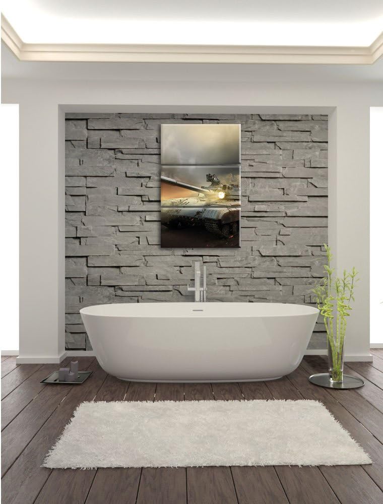 Pixxprint Panzer im Nebel 3Teiler 120x80 cm Leinwandbild Wandbild Kunstdruck