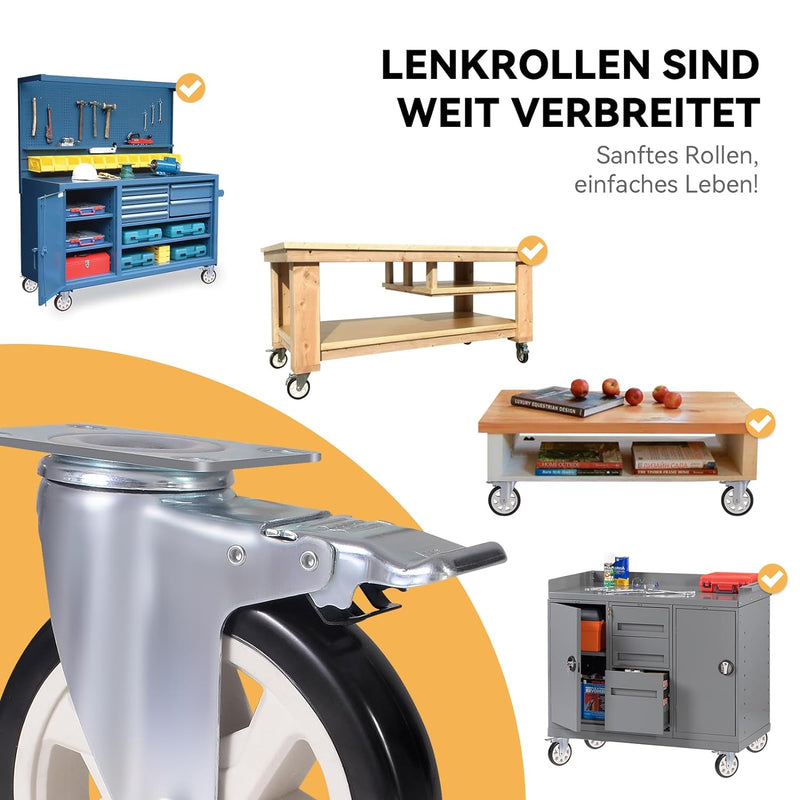 BAOLIHUI 4er Set Lenkrollen für Möbel 150MM Möbelrollen mit Bremse Schwerlastrollen 1000kg Schwerlas