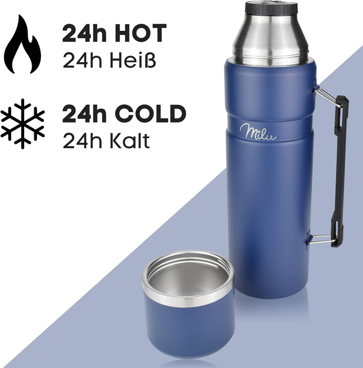 Milu Thermoskanne 1L - Thermosflasche mit Griff - Isolierflasche - Isolierte Edelstahl Trinkflasche,