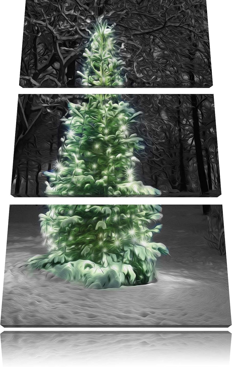 Pixxprint Weihnachtsbaum im Winterwald als Leinwandbild/Grösse: 3 Teilig (120x80) cm/Wandbild/Kunstd