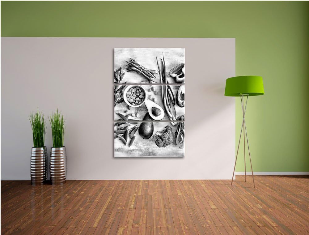 Pixxprint Grüne Gemüse Vielfalt als Leinwandbild/Grösse: 3 Teilig (120x80) cm/Wandbild/Kunstdruck/fe
