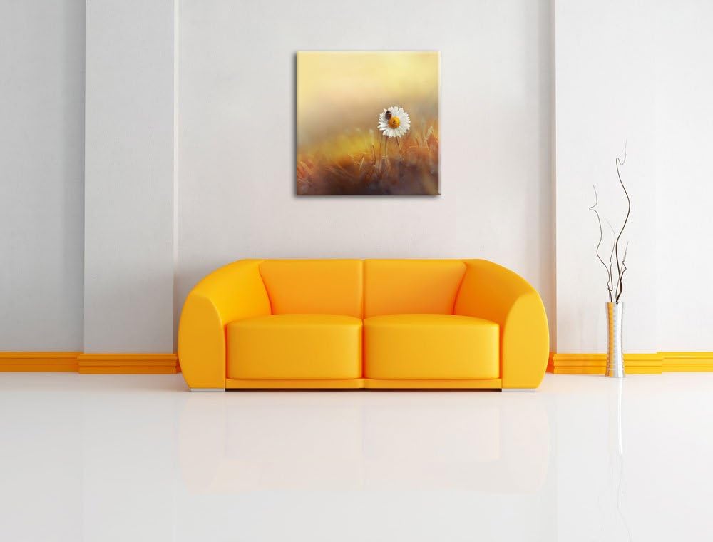 Pixxprint Gänseblümchen mit Marienkäfer als Leinwandbild | Grösse: 70x70 cm | Wandbild | Kunstdruck