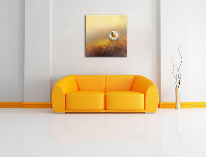 Pixxprint Gänseblümchen mit Marienkäfer als Leinwandbild | Grösse: 70x70 cm | Wandbild | Kunstdruck