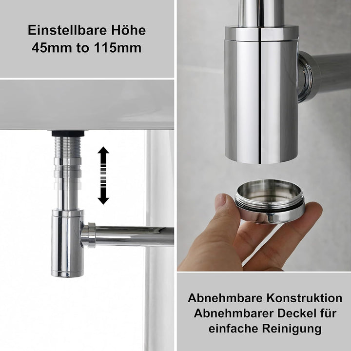 KENES Siphon Universal für Waschbecken & Waschtisch - Röhrensiphon/Siphon Waschbecken | Röhrensiphon