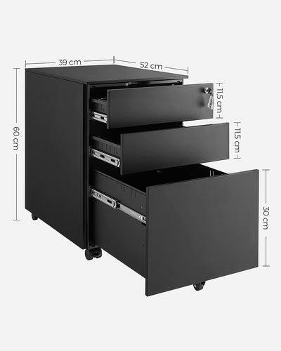 SONGMICS Rollcontainer, unter Schreibtisch, mit 3 Schublade, vormontiert, abschliessbarer Büroschran