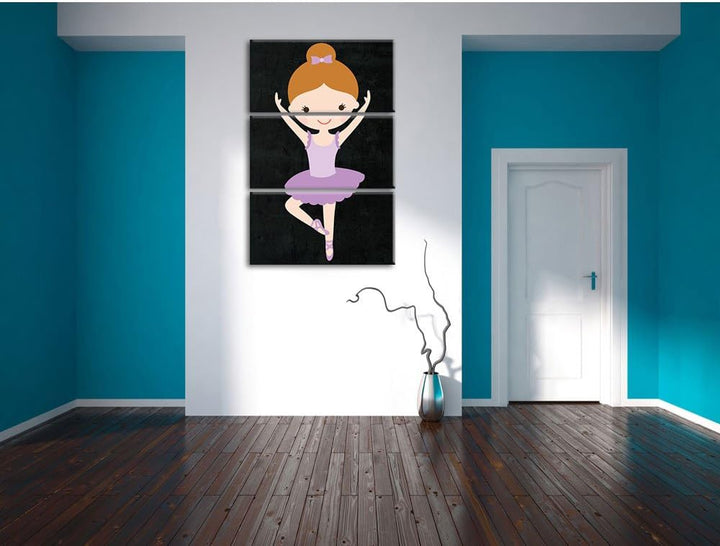 Pixxprint Hübsche Ballerina mit Schleife als Leinwandbild/Grösse: 3 Teilig (120x80) cm/Wandbild/Kuns