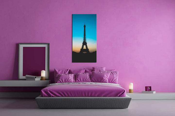Pariser Eifelturm Panorama 80x40 cm als Leinwandbild, Motiv fertig gerahmt auf Echtholzrahmen, Hochw