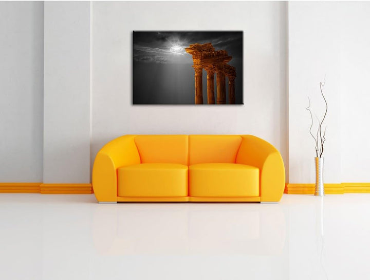 Pixxprint Antiker Apollontempel Schwarz/Weiss, Format: 100x70 auf Leinwand, riesige Bilder fertig ge