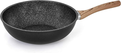 Barazzoni Granitica Extra Induction Wok ø28 cm, Eco-Holzgriff Eiche, innovative 5-lagige Marmotech-I