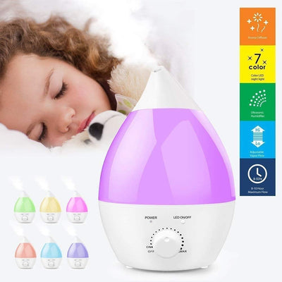 Pritech 1.3L Humidificateur à ultrasons ioniseur / Diffuseur d'arôme Teardrop / LED 7 Couleur Forme