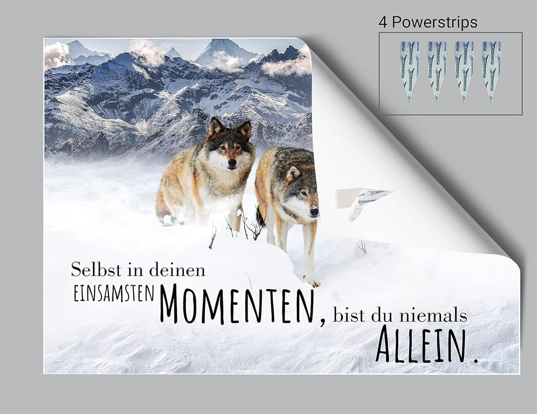 wandmotiv24 Poster als Wanddeko, Grösse Din A0, Wolfsrudel, Niemals allein, Wölfe, Wolf, Berge, Tier