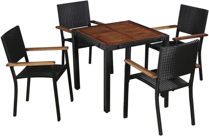 Tidyard Garten-Essgruppe 5-TLG. inkl 1 Vintage-Esstisch + 4 Stühle, aus Polyrattan und Massives Akaz