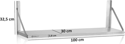 Mahlzeit Edelstahl Wandregal | 100 x 30 cm | Hängeregal, Klappbar | Silber | Ablage Edelstahl Regal