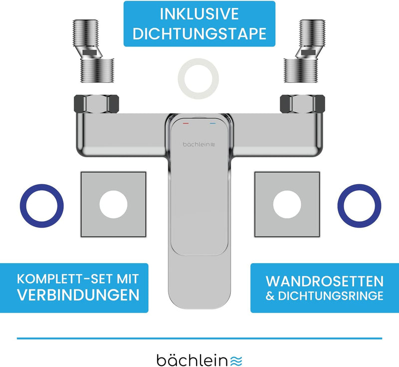 Bächlein Universal Badewannenarmatur Junias in Kantigem Design – Wannenbatterie Komplettset inkl. al