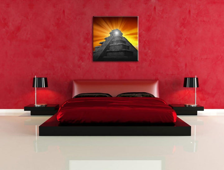 Pixxprint Maya Pyramide Tempelanlage als Leinwandbild/Grösse: 70x70 cm/Wandbild/Kunstdruck/fertig be