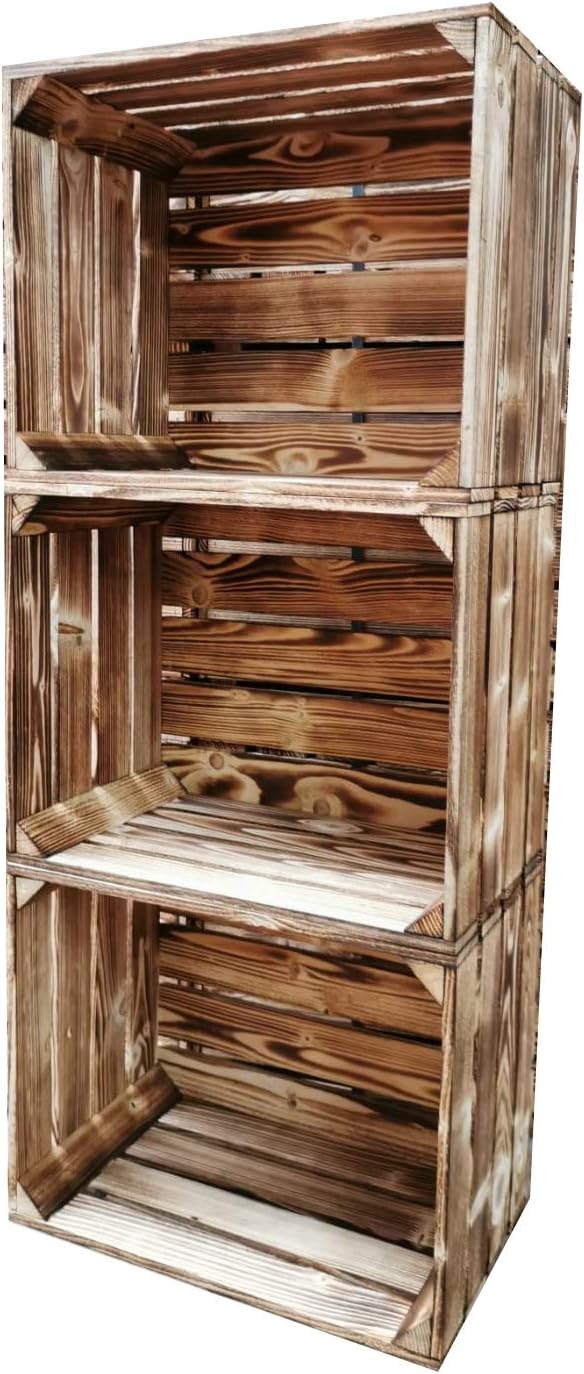Teramico geflammte/braune Apfelkisten 50cm x 40cm x 30cm Set Angebote Holzkisten Weinkisten Obstkist