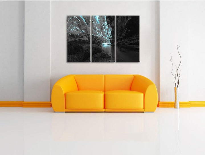 Pixxprint abstrakte Eislandschaft B&W Detail 3-Teiler Leinwandbild 120x80 Bild auf Leinwand