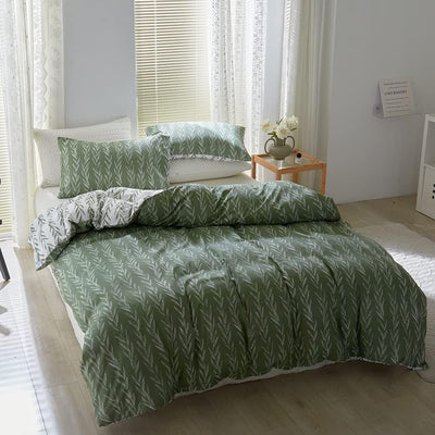 OLDBIAO Bettwäsche 135 x 200 cm und 1 Kissenbezug 80 x 80 cm, Grün Weiss Blatt Wendebettwäsche Set 2
