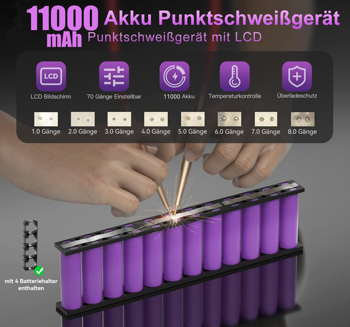 Akku-Punktschweissgerät, Kerpu Mini-Punktschweissgerät mit LCD-Bildschirm, 7500mAh Batterie 70-Gänge