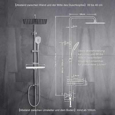 JOHO Regendusche Duschsystem ohne Duscharmatur Chrom Duschset mit Ablage, Duschkopf, Duschstange, Du