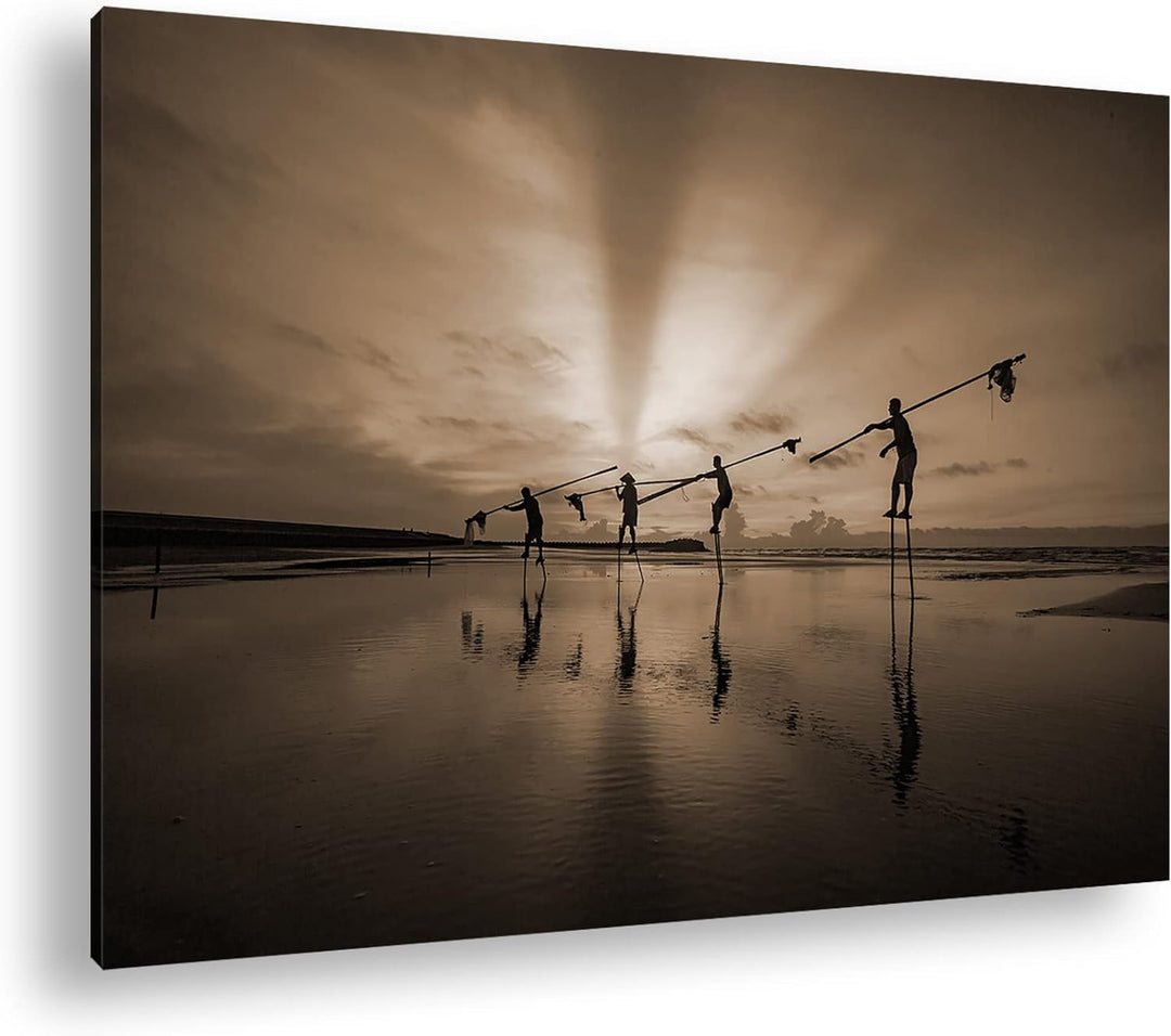 Küstenfischer bei der Arbeit Format: 80x60 Effekt: Sepia als Leinwandbild, Motiv fertig gerahmt auf