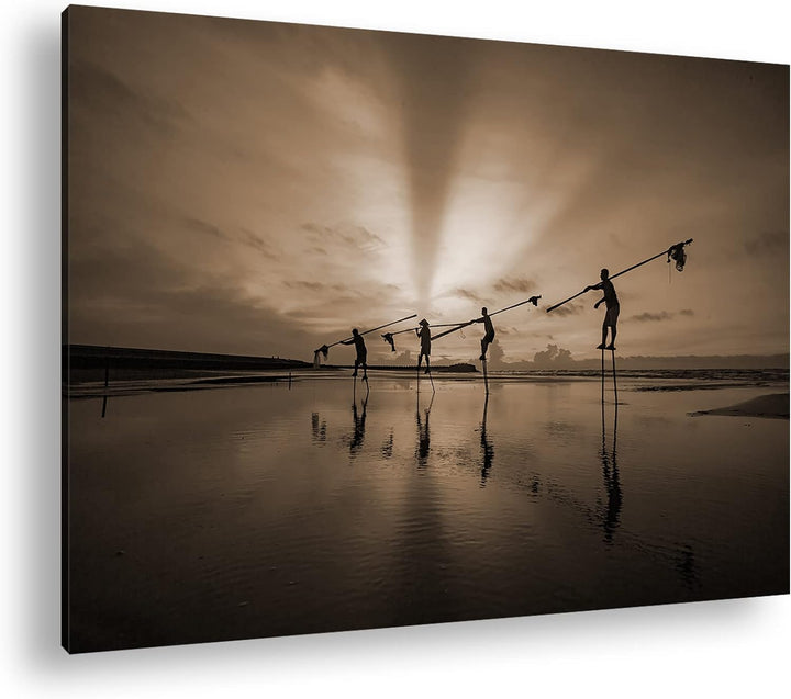 Küstenfischer bei der Arbeit Format: 80x60 Effekt: Sepia als Leinwandbild, Motiv fertig gerahmt auf
