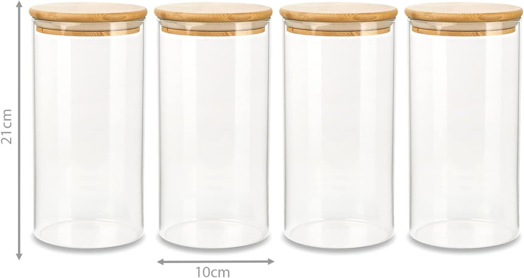 Schramm® 4 Stück Vorratsgläser Set mit Bambus Deckel in 6 verschiedenen Grössen Vorratsdosen stapelb