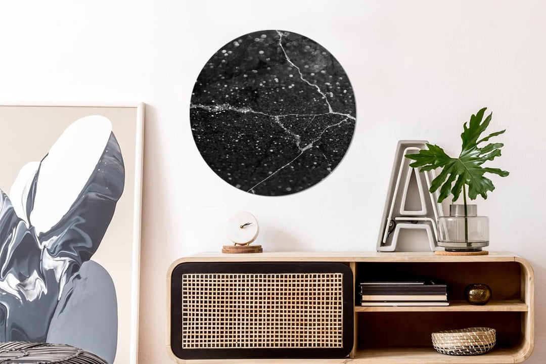 MuchoWow Wandbild Rund Wanddeko Deko Wohnzimmer Bilder 60x60 cm Marmor - Schwarz - Silber, 60x60 cm