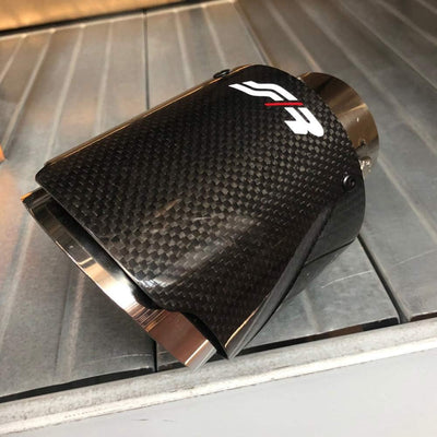 Simoni Racing Auspuffblende Rund/Schräg Glänzend-Karbon+Edelstahl - Ø102xL155mm - Anschluss 63mm