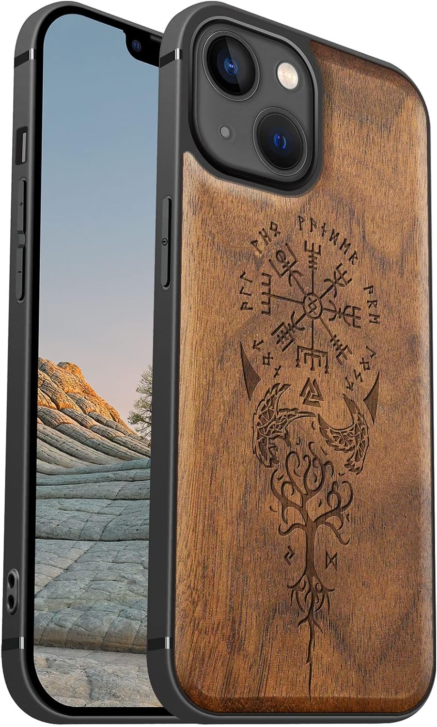 Carveit Magnetisch Hülle für iPhone 13 [Elegante Walnuss] [Weich TPU Stossstange] Stossfeste Handyhü