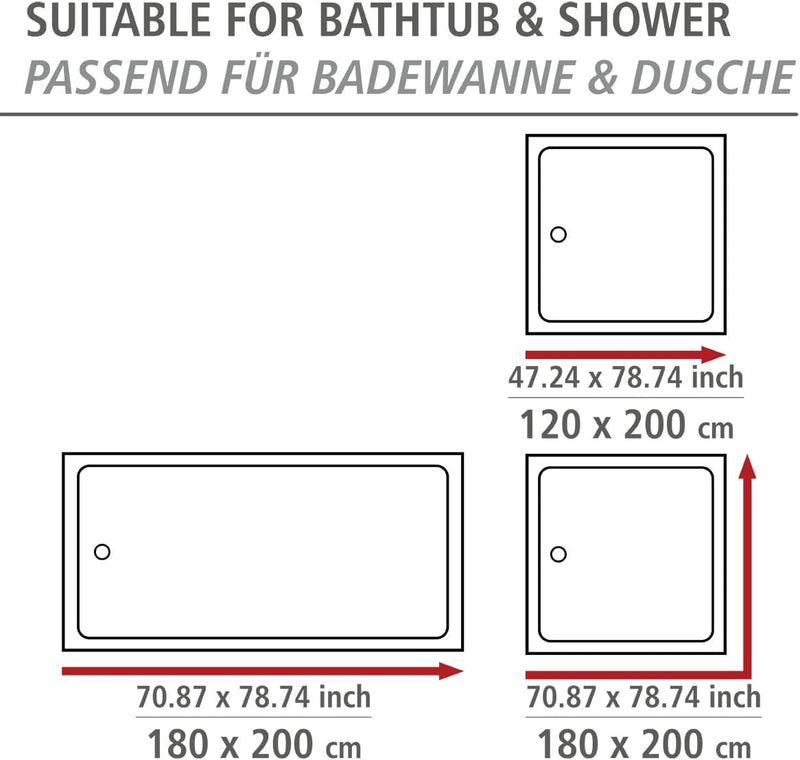 WENKO Duschvorhang Yak, hygienischer Textil-Vorhang, waschbar, wasserabweisend & pflegeleicht, mit 1