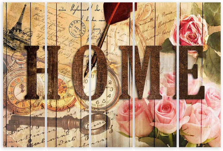 Feeby Wanddeko 5 teile Haus 150x100 cm Bilder modern Rosen Wohnung Wohnzimmer Design Rosa Deko Panee