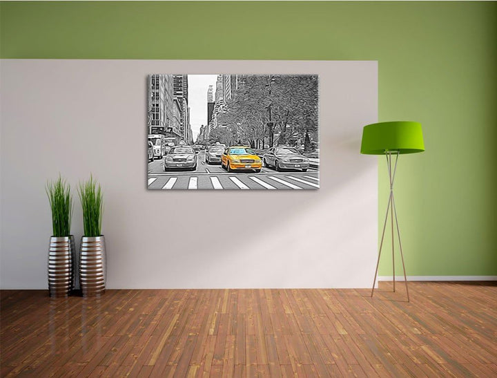 viele Taxis in New York schwarz/weiss Deluxe Format: 100x70 cm auf Leinwand, XXL riesige Bilder fert