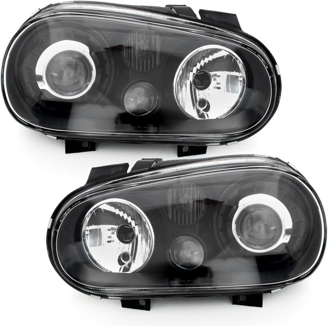 AUTO-STYLE Satz Scheinwerfer kompatibel mit Volkswagen Golf IV 1998-2003 - Schwarz - inkl. Nebelsche