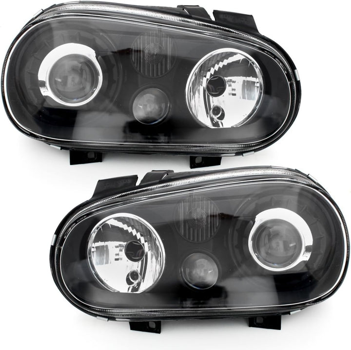 AUTO-STYLE Satz Scheinwerfer kompatibel mit Volkswagen Golf IV 1998-2003 - Schwarz - inkl. Nebelsche