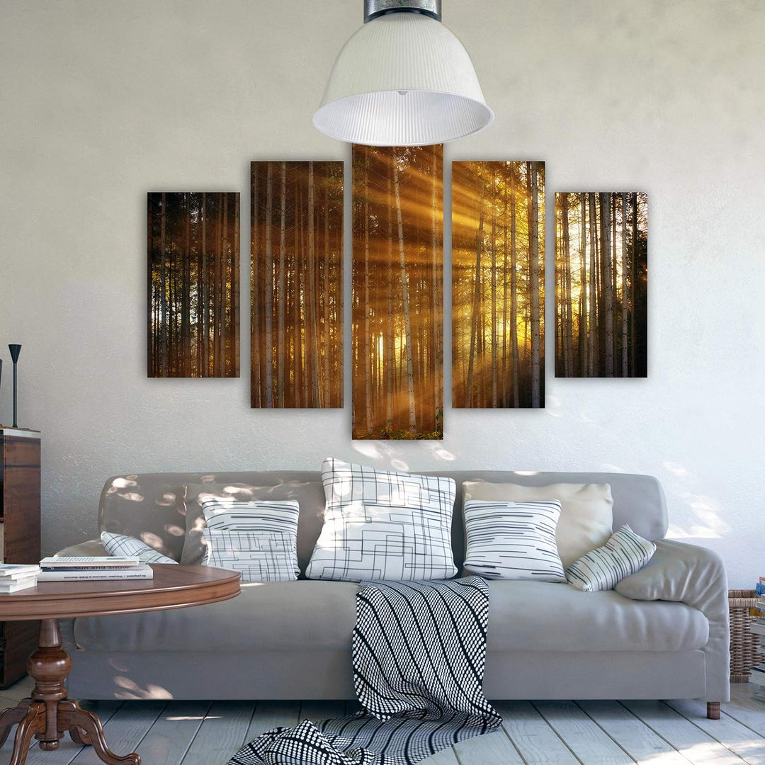 Feeby Wanddeko XXL Natur Leinwandbild 5 Teilig Sonnenuntergang Bäume orange 100x70 cm Leinwandbild 1