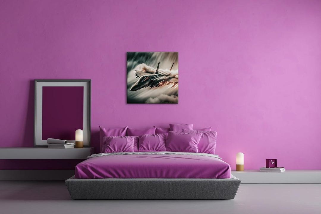 deyoli Düsenjet im Feuernebel Format: 60x60 cm als Leinwandbild, Motiv fertig gerahmt auf Echtholzra