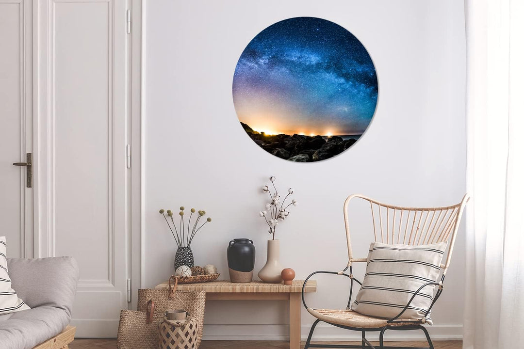 Wandbild Rund Wanddeko Deko Wohnzimmer Bilder 90x90 cm Galaxie - Universum - Sonne - Jungen - Mädche