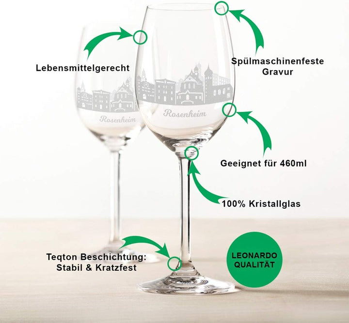 Leonardo Weingläser mit Gravur – Rosenheim Geschenk im 2er Set - Weingeschenk - Souvenir Andenken &