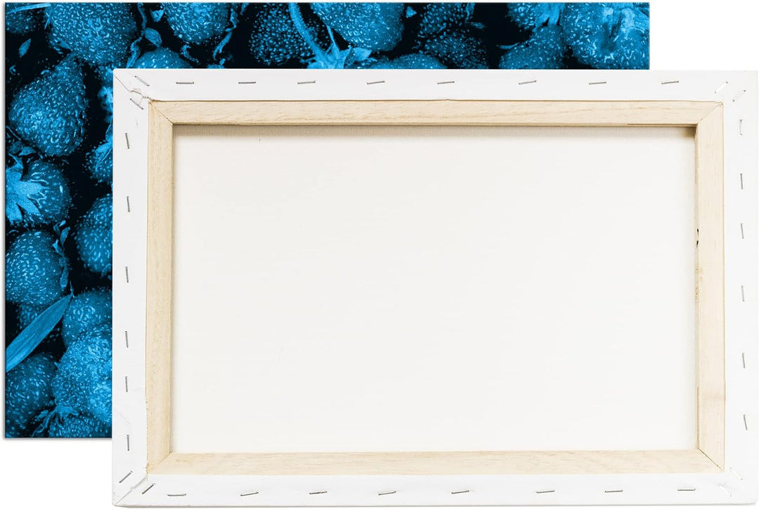 deyoli viele Leckere Erdbeeren Format 80x60 Effekt: Monocrome Blau als Leinwandbild, Motiv fertig ge