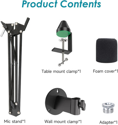YOUSHARES Mikrofon Arm, Mikrofon Wandhalterung, Metall Tisch Mounting Klemme mit Popschutz für Shure