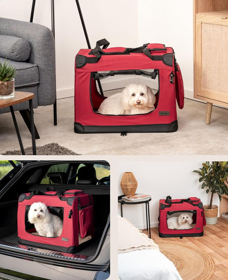 lionto Hundetransportbox Hundetasche Hundebox Faltbare Kleintiertasche, (M) 60x42x44 cm dunkelrot Du