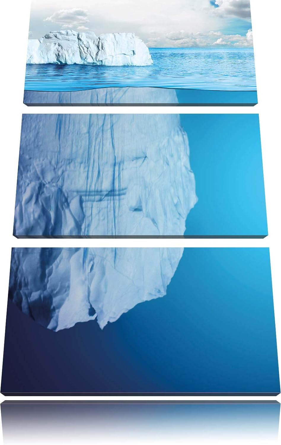 Pixxprint Riesiger Eisberg unter Wasser 3-Teiler Leinwandbild 120x80 Bild auf Leinwand