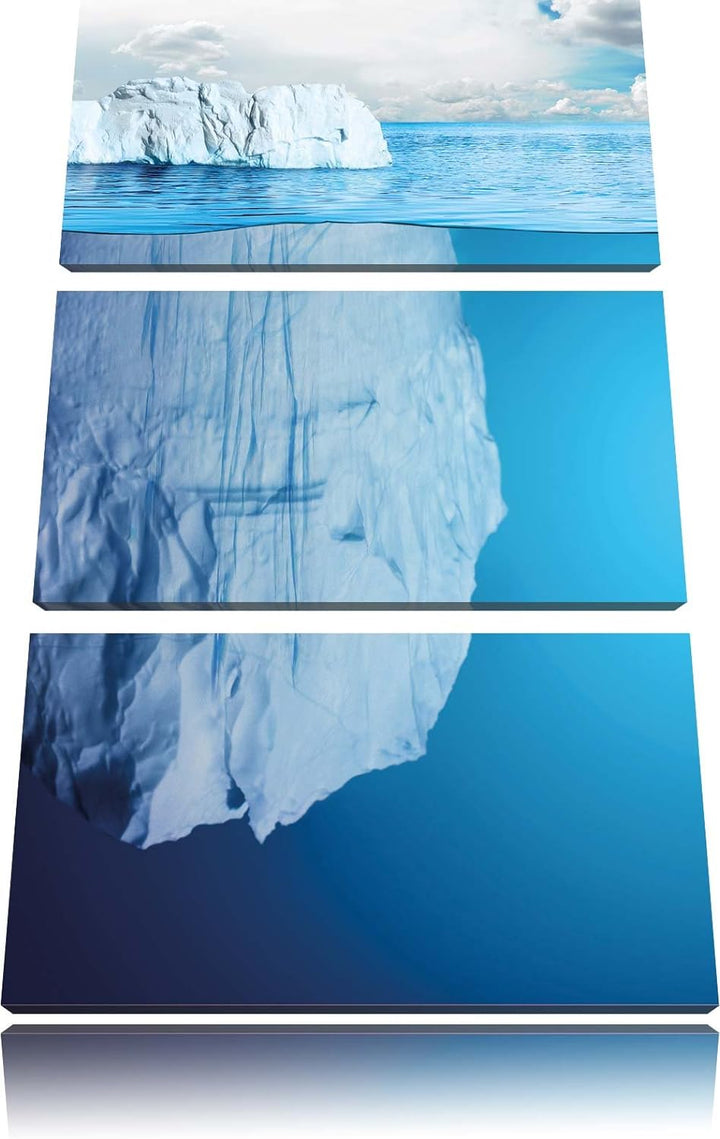 Pixxprint Riesiger Eisberg unter Wasser 3-Teiler Leinwandbild 120x80 Bild auf Leinwand